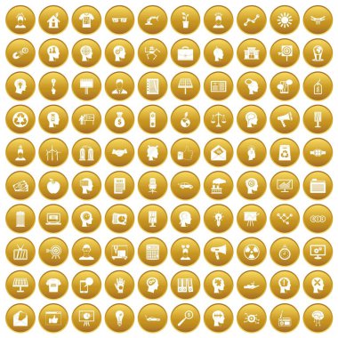 Altın daire üzerinde beyaz vektör illüstrasyon izole içinde 100 fikir Icons set