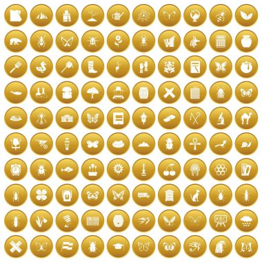 Altın 100 böcekler Icons set