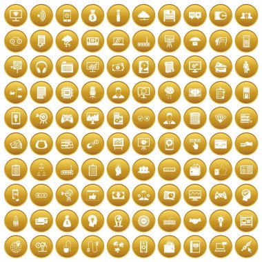 100 Bu iş Icons set altın