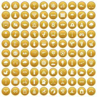 Altın 100 çocuk oyunları Icons set