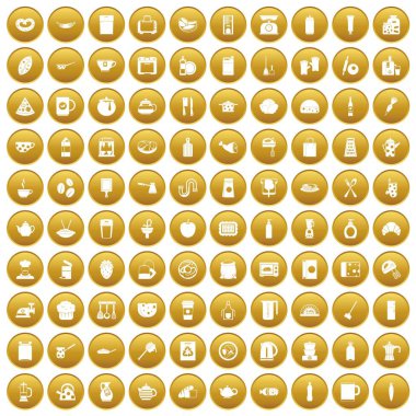 Altın 100 mutfak Icons set