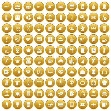 Altın 100 mutfak mutfak eşyaları Icons set