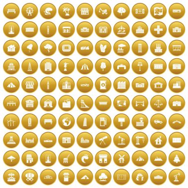 Altın 100 manzara öğesi Icons set
