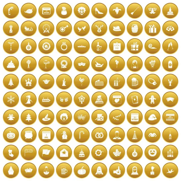100 holidays icons set gold — Stock Vector