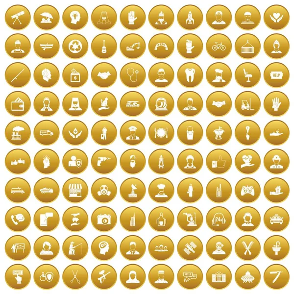 白いベクトル図に分離された金の円で 100 の人材アイコンを設定します — ストックベクタ