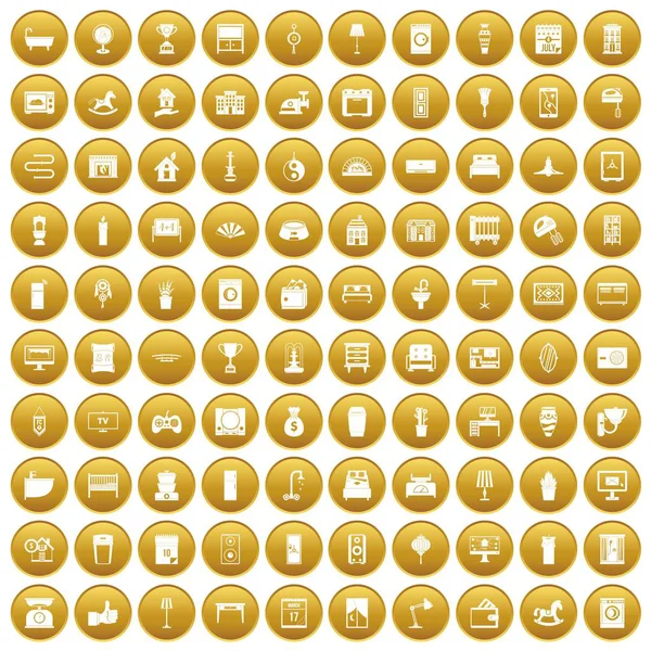 100 iconos interiores de oro — Vector de stock