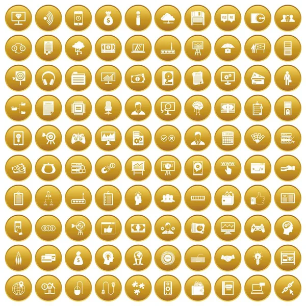 100 to business ikony zestaw złoto — Wektor stockowy