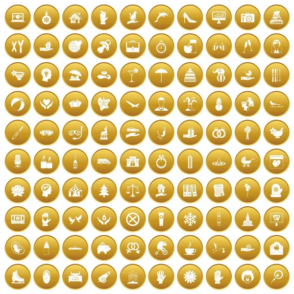 100 Freudensymbole setzen Gold — Stockvektor