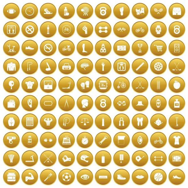 100 Kettlebell-Ikonen setzen Gold — Stockvektor