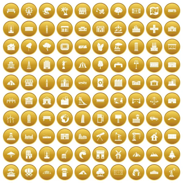100 icônes élément paysage en or — Image vectorielle
