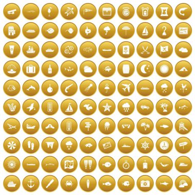 Altın 100 deniz çevresinin Icons set