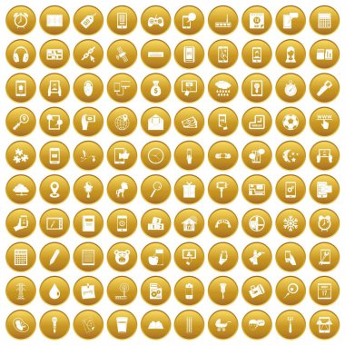 Altın 100 mobil app Icons set