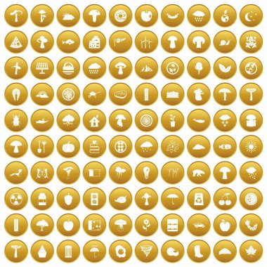 Altın 100 mantar Icons set