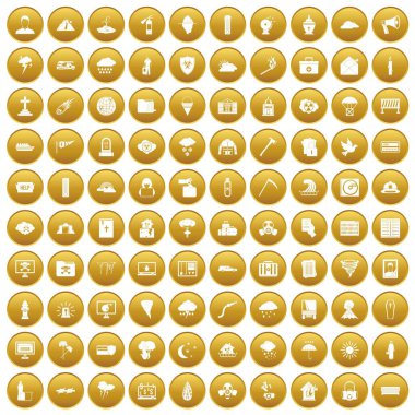Altın 100 doğal afetler Icons set
