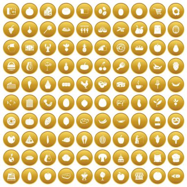 Altın 100 doğal ürünler Icons set