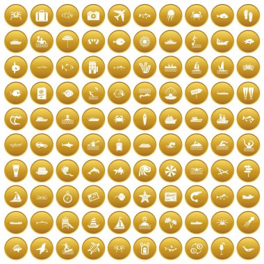 Altın 100 okyanus Icons set