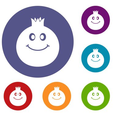 Nar meyve Icons set gülümseyen RIPE