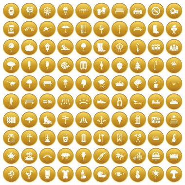 Altın 100 park Icons set