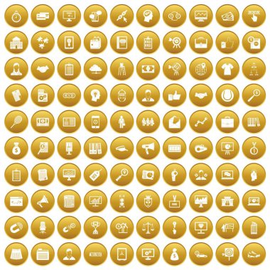 Altın 100 ortaklık Icons set