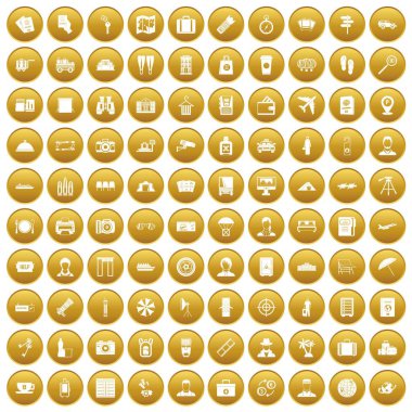 Altın 100 pasaport Icons set