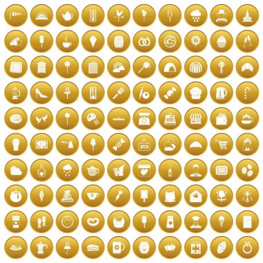 Altın 100 pastane Icons set