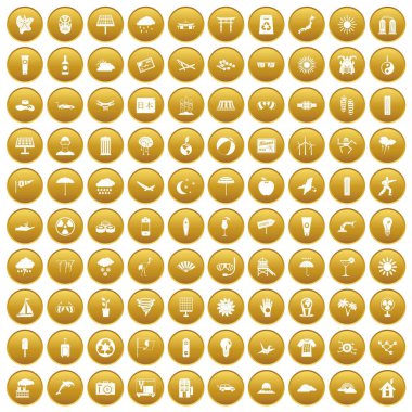 Altın 100 güneş Icons set