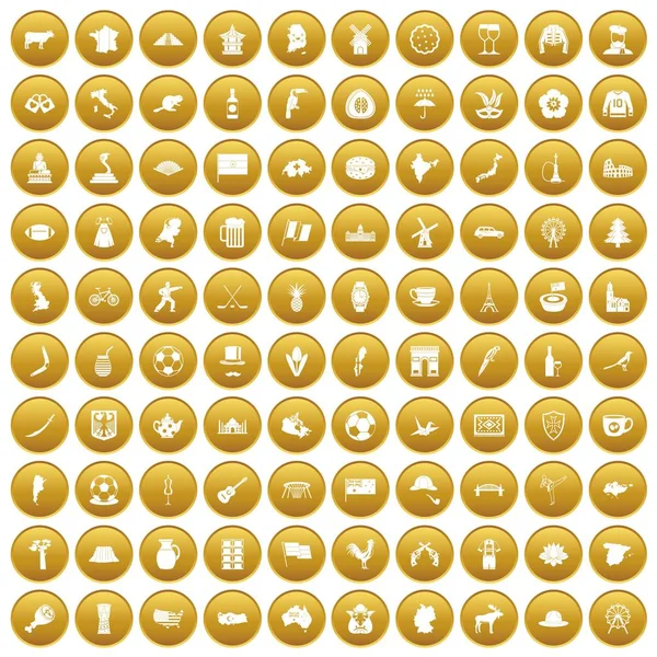 100 Kartensymbole setzen Gold — Stockvektor
