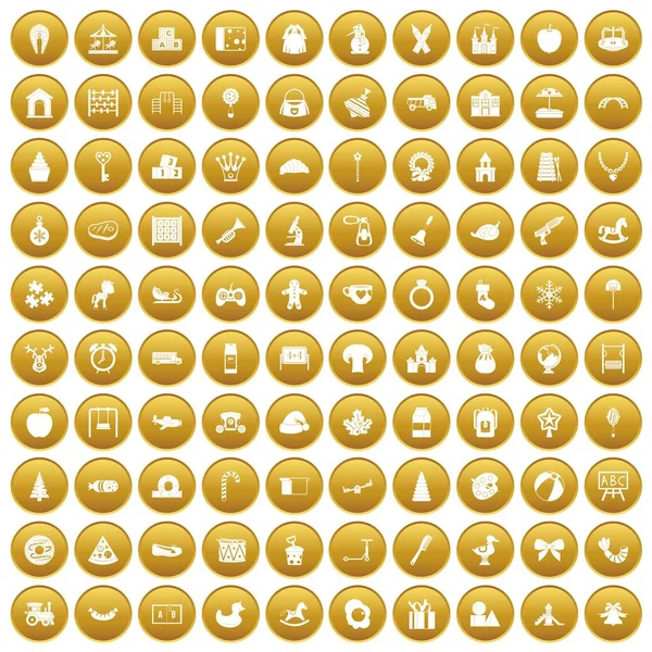Altın 100 anaokulu Icons set — Stok Vektör
