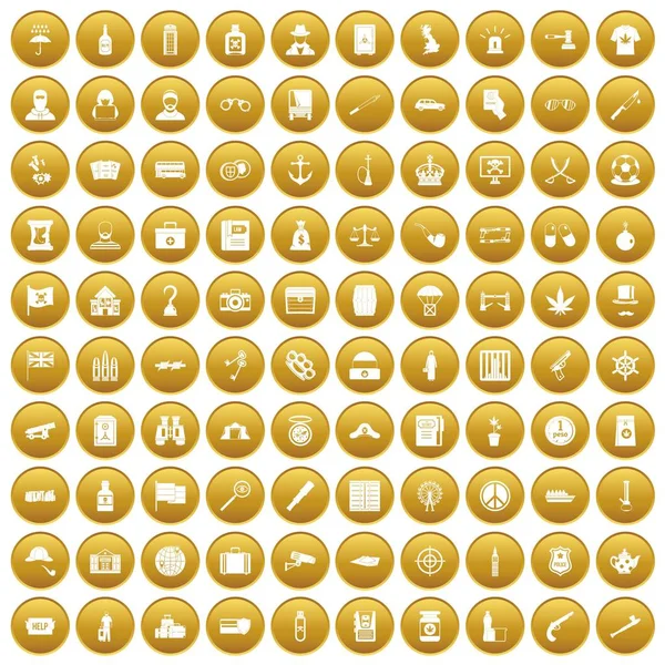 100 offence icons set gold — Stock Vector