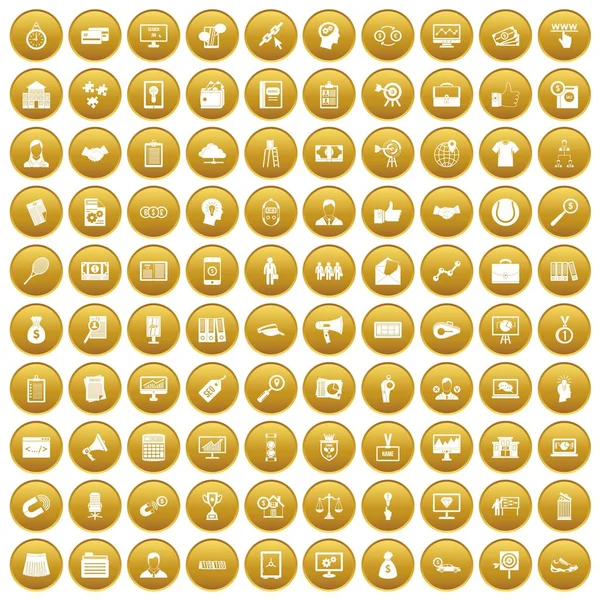 100 icone della partnership set oro — Vettoriale Stock