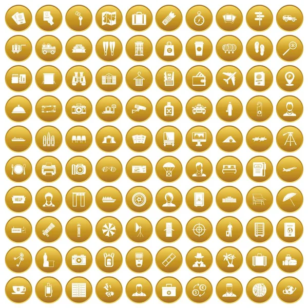 100 icônes passeport dorées — Image vectorielle