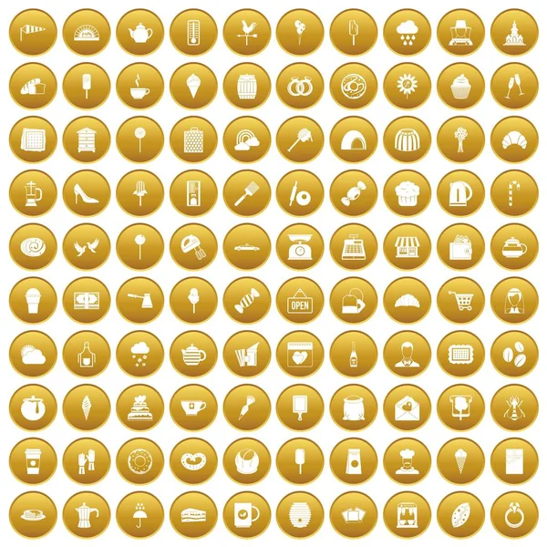 100 Patisserie-Ikonen vergoldet — Stockvektor