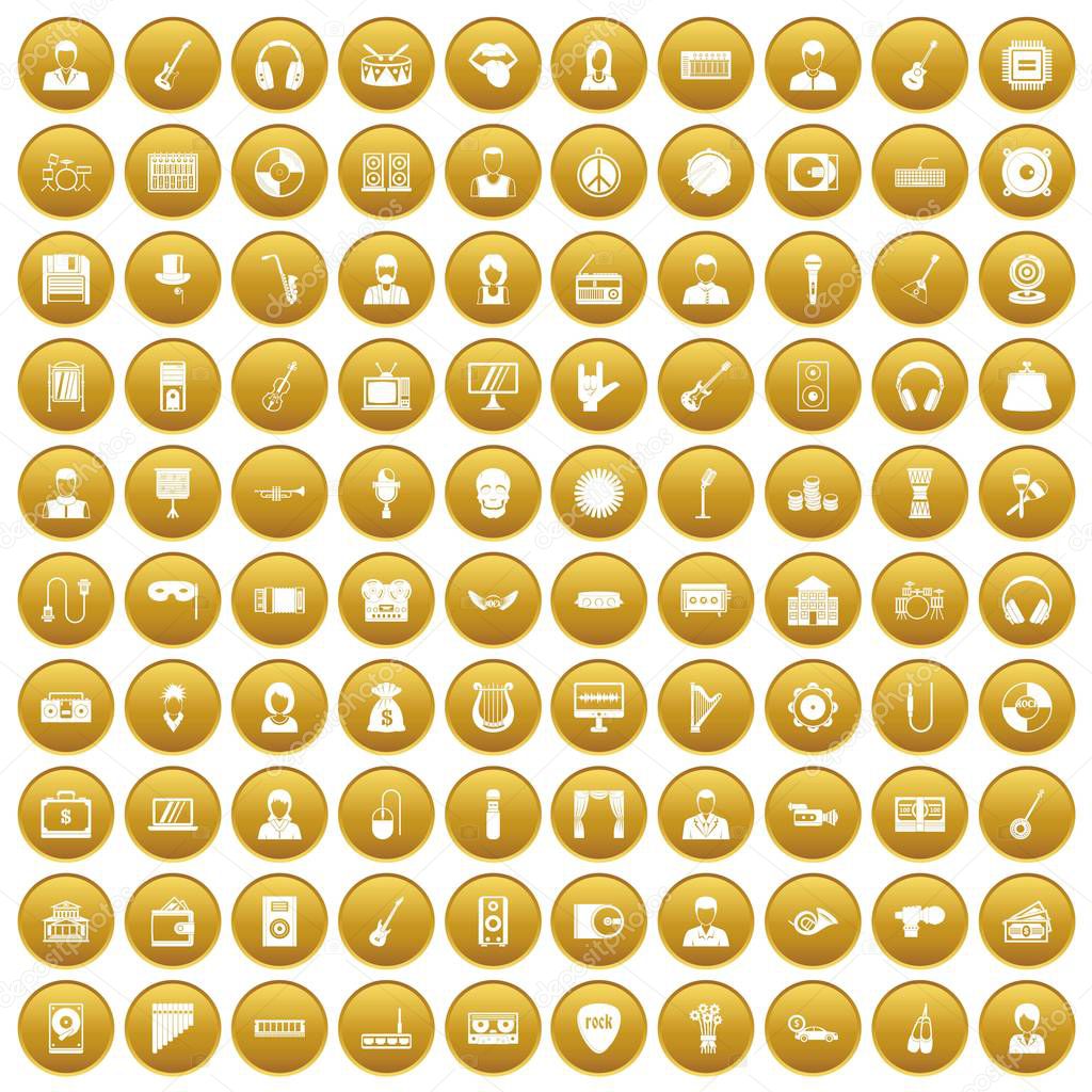 100 music icons set gold