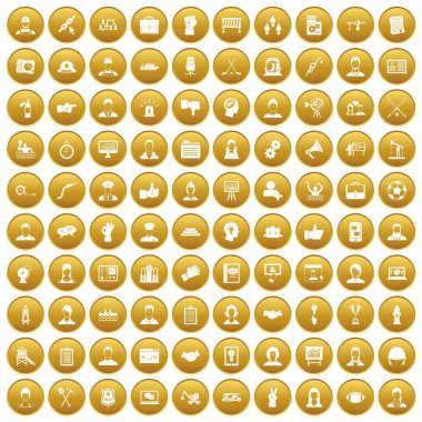 Altın 100 takım iş Icons set