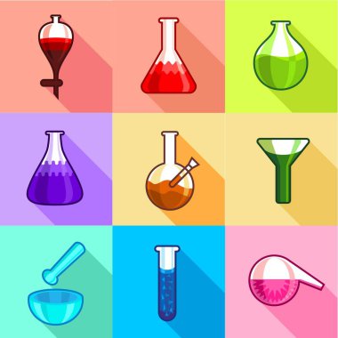 Cam şişeye Icons set, düz stil