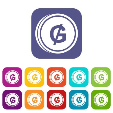 Renkleri kırmızı, mavi, yeşil ve diğer düz stilde vektör çizim sikke guarani Icons set
