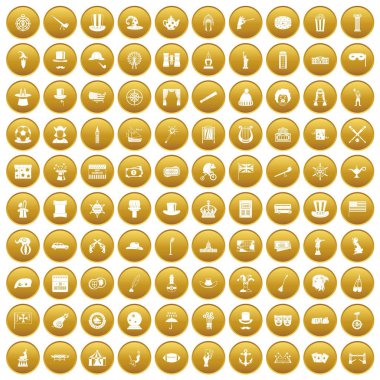 Altın 100 silindir şapka Icons set