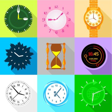 Seyretmek yüz Icons set, düz stil