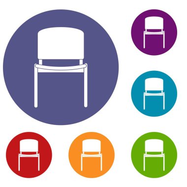 Web için düz daire kırmızı, mavi ve yeşil renkte siyah ofis sandalye Icons set