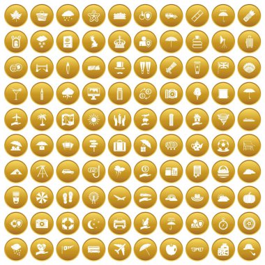 Altın 100 şemsiye Icons set