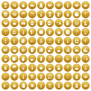 Altın 100 kap Icons set