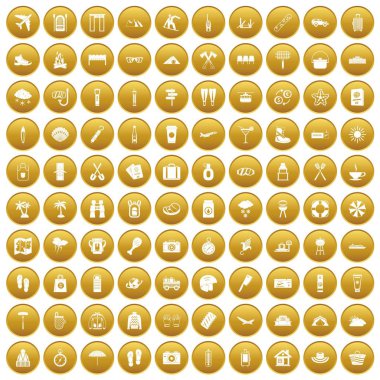 Altın 100 tatil Icons set
