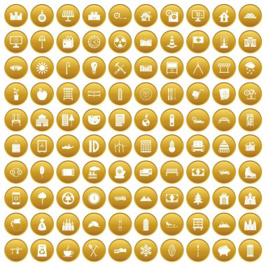 Altın 100 villa Icons set