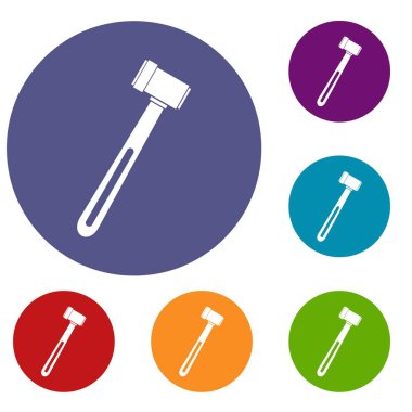 Web için düz daire kırmızı, mavi ve yeşil renkte tıbbi çekiç Icons set