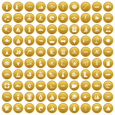 Altın 100 su Icons set