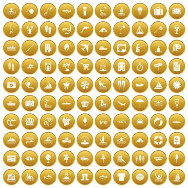 Altın 100 su rekreasyon Icons set