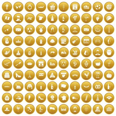 Altın 100 şarap Icons set