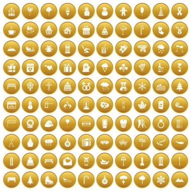 Altın 100 kış tatil Icons set