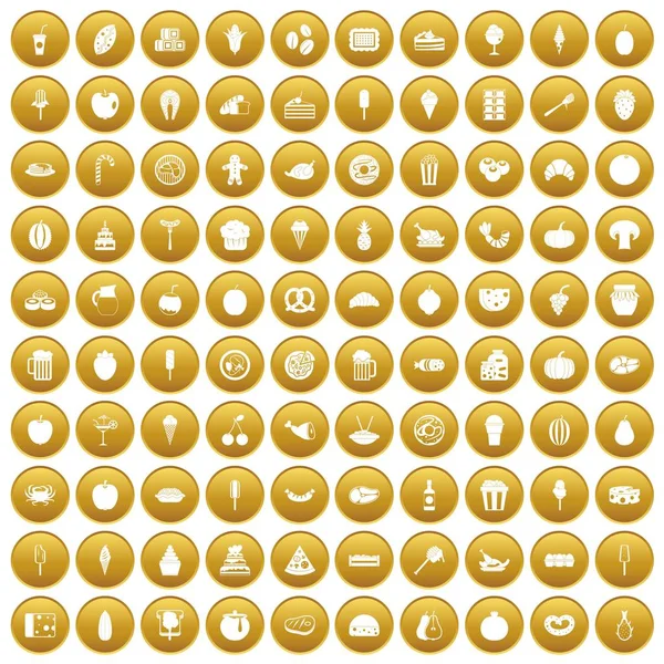 100 a finom ikonok beállítása arany — Stock Vector