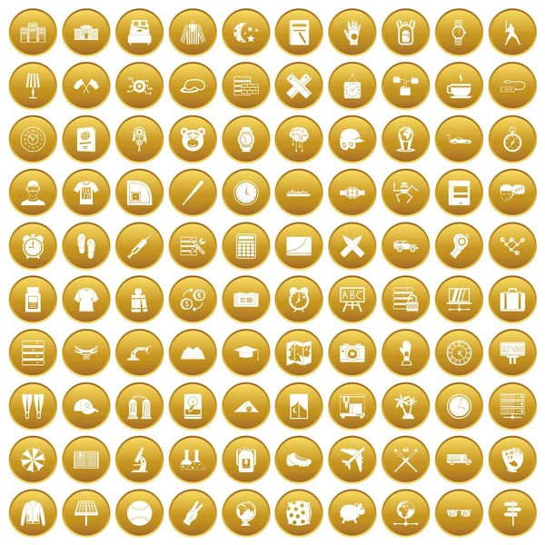 100 time icons set gold — Stock Vector